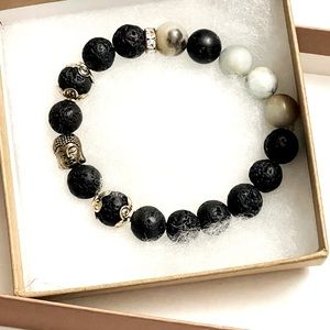 UNISEX BLACK LAVA & AMAZONITE BUDDHA BRACELET
